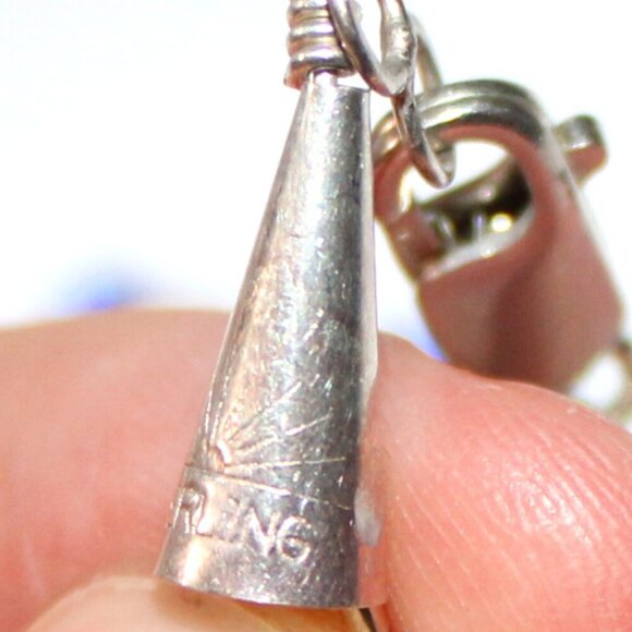 Vintage Sterling Silver Blue Cat Eye Glass Beaded Necklace - Picture 5 of 6